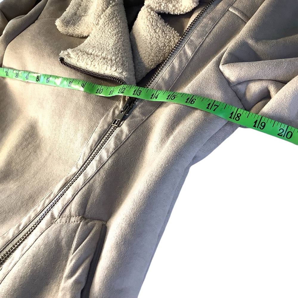American Eagle Outfitters Moto Shearling Jacket Biker Aviator Small Beige Tan - Picture 10 of 15